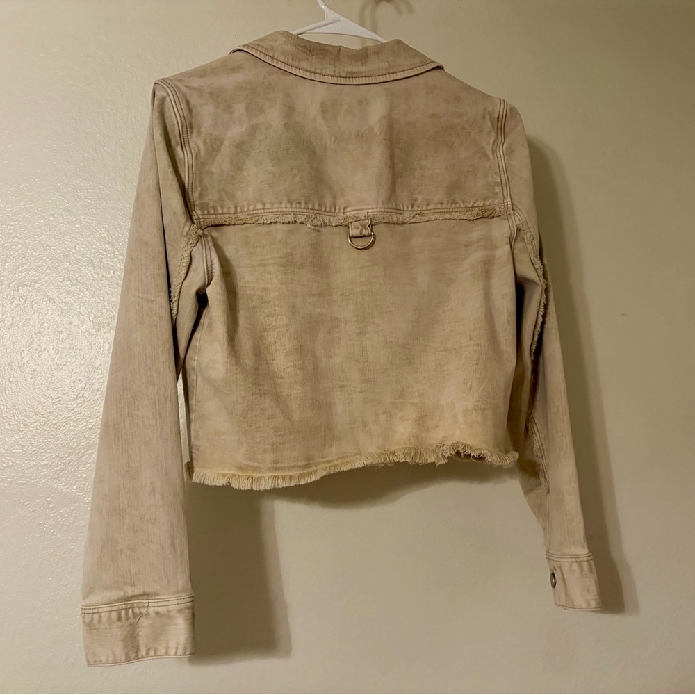 Liverpool Cropped Cream Jean Jacket with Frayed Hem - Picture 2 of 3